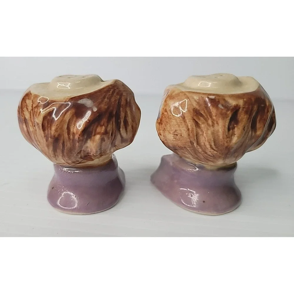 Vintage Japan Porcelain 2 Old Jester‎ Men Salt Shakers w/ Original Cork Stoppers